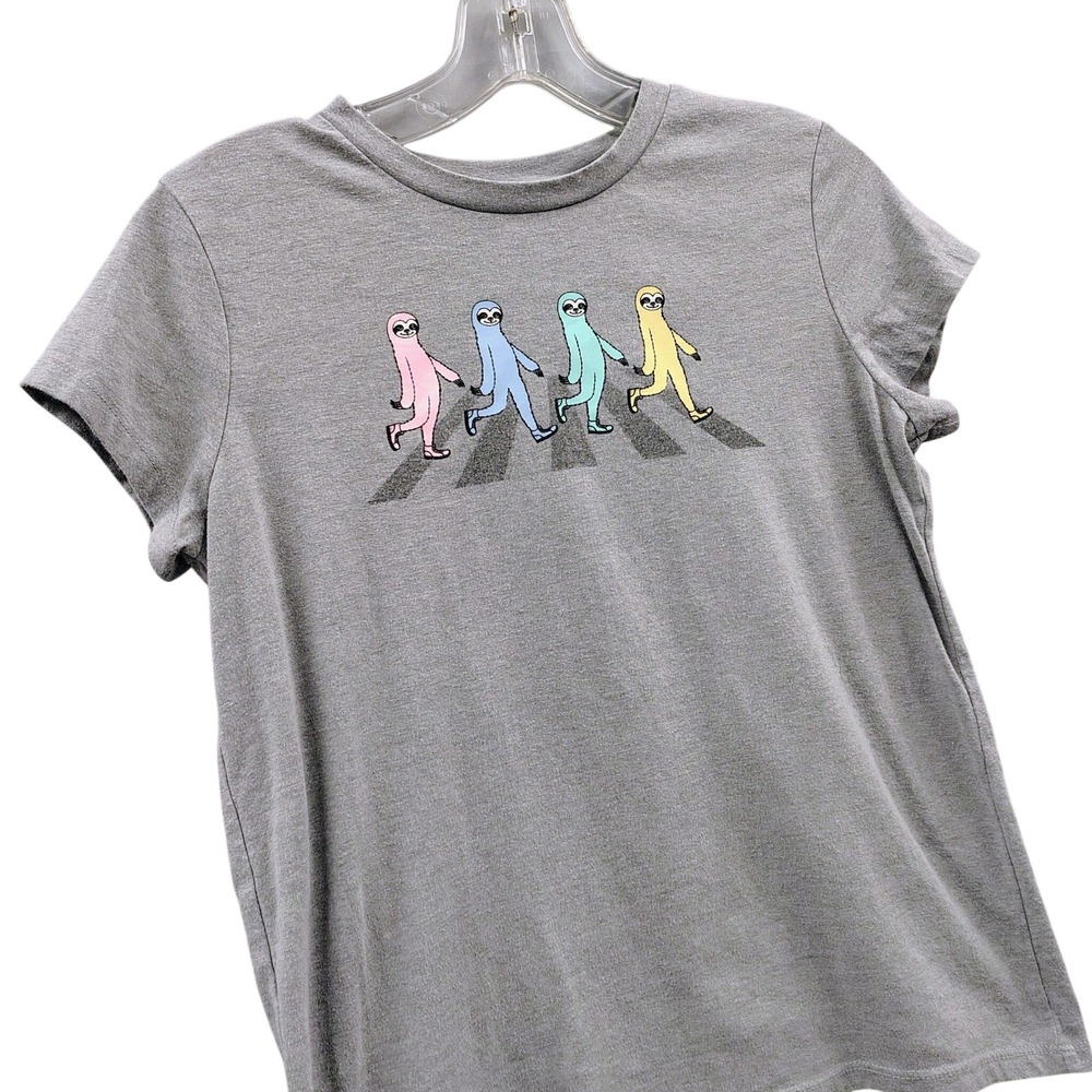 Thereabouts Girls Sloth Graphic T-Shirt Gray Beatles Abbey‎ Road Parody Sz XL/16